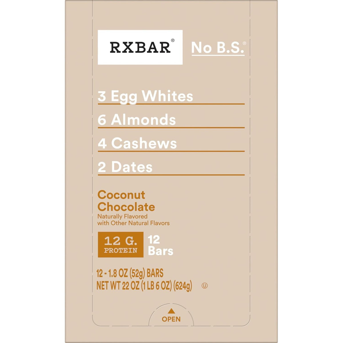 RXBAR Coconut Chocolate Protein Bar – Carry-On Friendly Protein Snack for Flights and Layovers, 12 Count Box