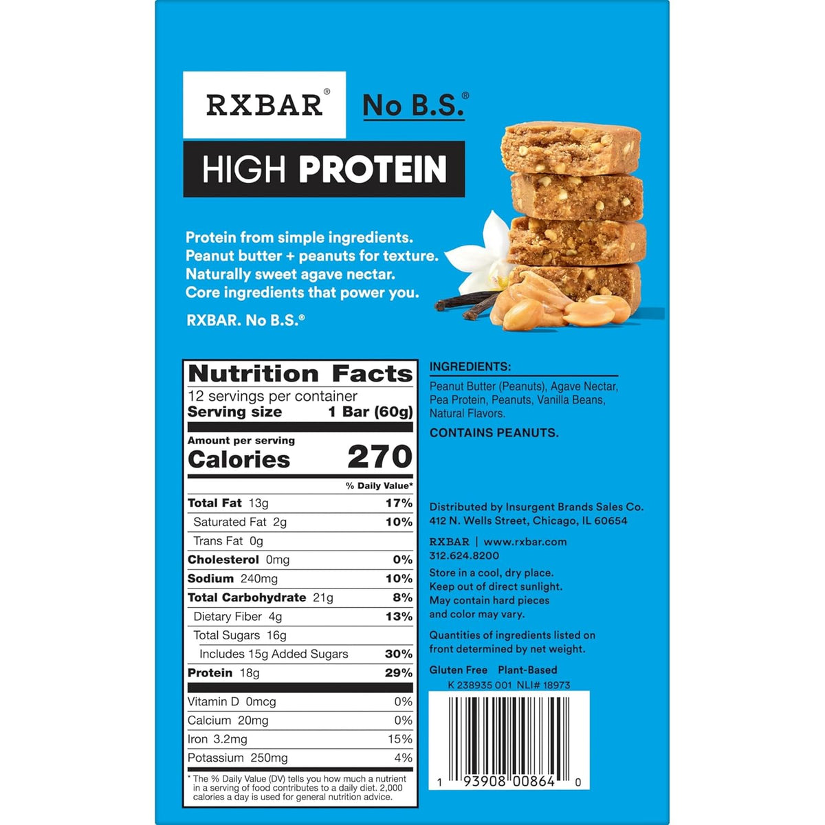 RXBAR High Protein Bar Vanilla Peanut Butter – No-Mess Lunchbox Addition for the Home Office