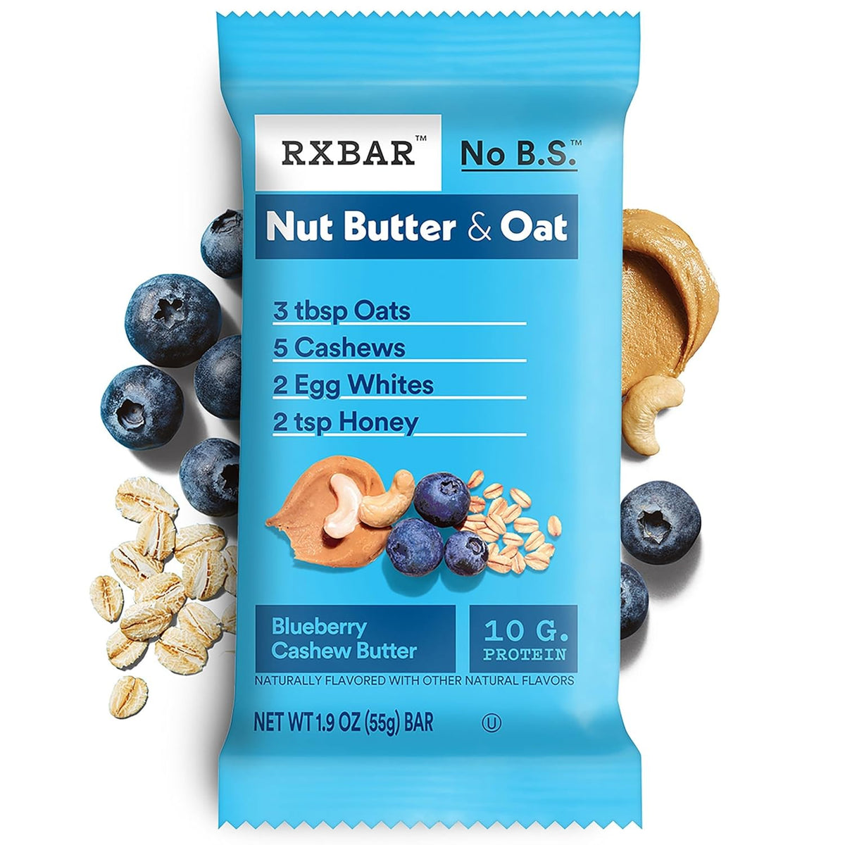 RXBAR Nut Butter Protein Bars – Uncluttered Snack Drawer Staple for Minimalist Homes, No Filler Blueberry Cashew