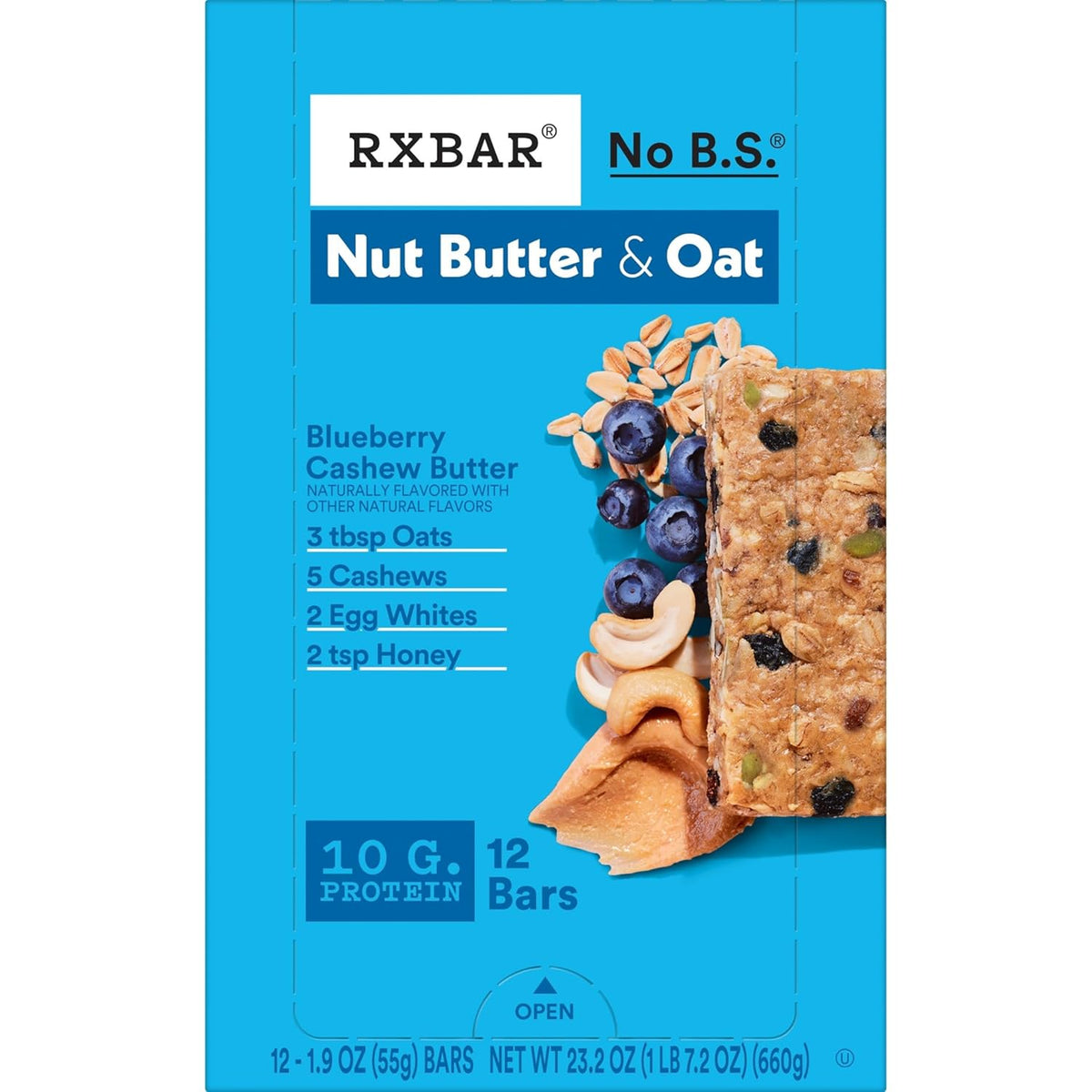 RXBAR Nut Butter Protein Bars – Uncluttered Snack Drawer Staple for Minimalist Homes, No Filler Blueberry Cashew