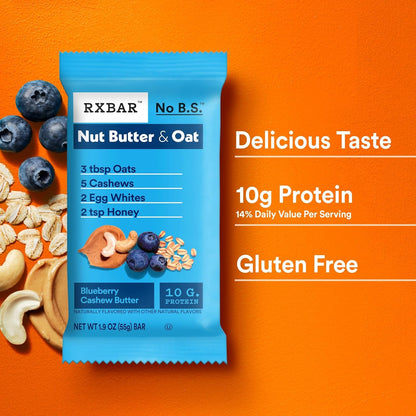 RXBAR Nut Butter Protein Bars – Uncluttered Snack Drawer Staple for Minimalist Homes, No Filler Blueberry Cashew