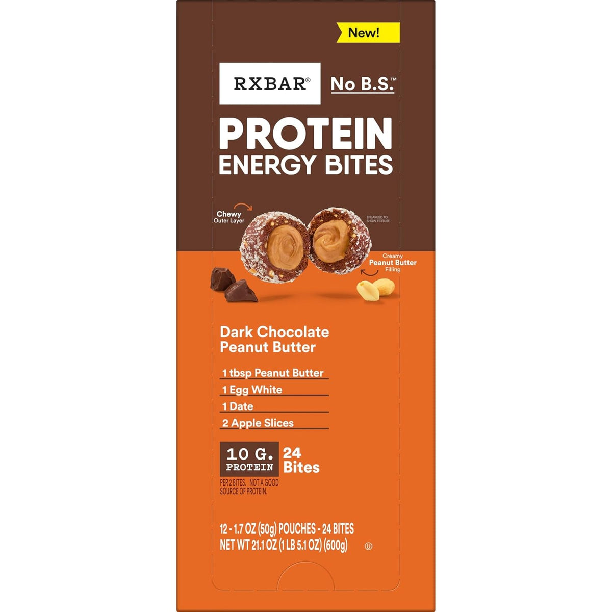 RXBAR Protein Energy Bites for Active Travel, Individually Wrapped Dark Chocolate Peanut Butter Bites for Carry-On and Day Packs