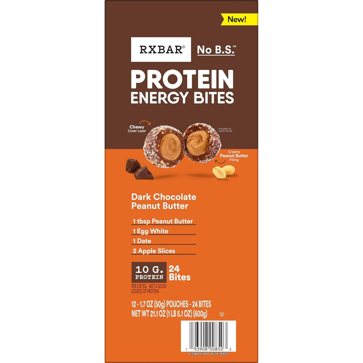 RXBAR Protein Energy Bites for Active Travel, Individually Wrapped Dark Chocolate Peanut Butter Bites for Carry-On and Day Packs