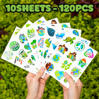 Safe Earth Day Temporary Tattoos – 120 Pre-Cut Hypoallergenic Stickers for Children & Classroom Use