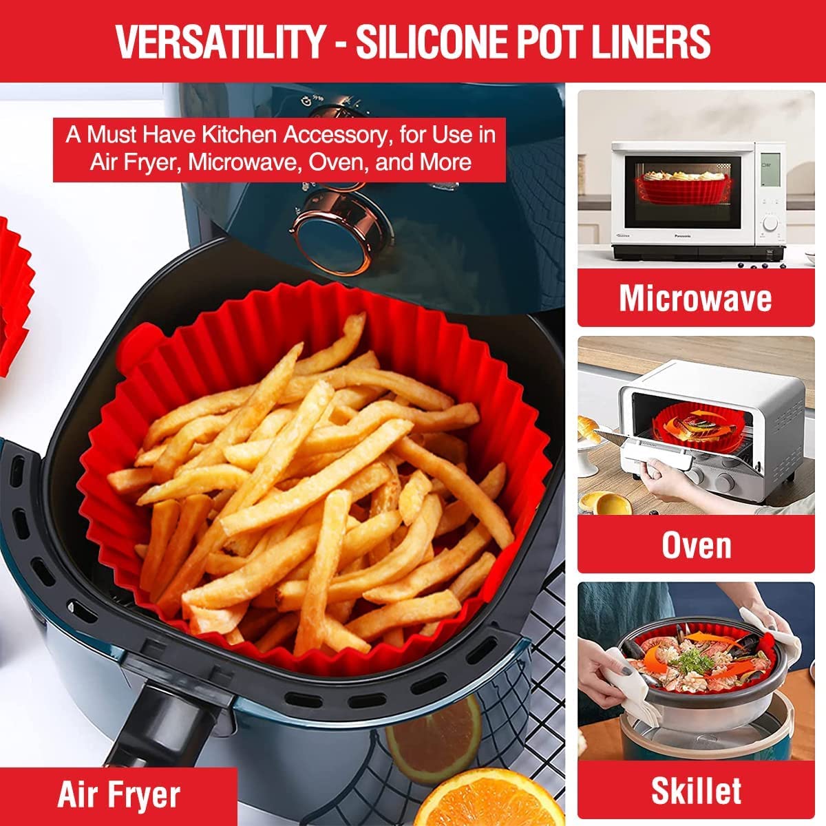 SafeHome Air Fryer Silicone Liners 2-Pack – Streamlined Kitchen Accessory for Clutter-Free Counters