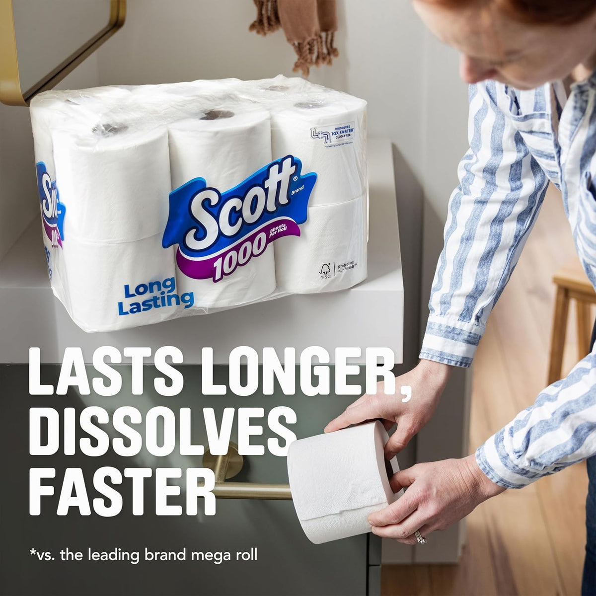 Scott 1000 Toilet Paper – Worry-Free Flushing for Low-Flow Toilets, 1-Ply Septic-Certified Tissue