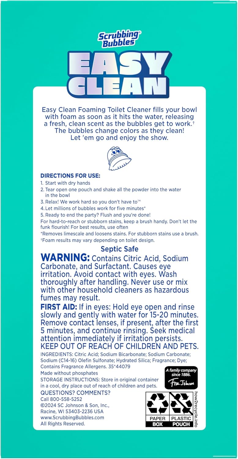 Scrubbing Bubbles Easy Clean Foaming Toilet Bowl Cleaner Powder Pouches – Mindful Pre-Guest Bathroom Reset for Host Wellness, No Bending or Brushing Required