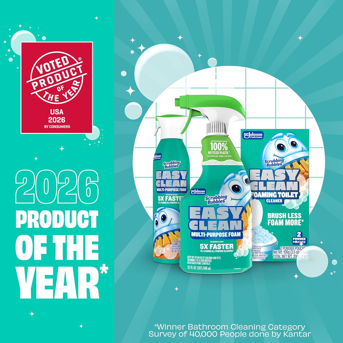 Scrubbing Bubbles Easy Clean Foaming Toilet Bowl Cleaner Powder Pouches – Mindful Pre-Guest Bathroom Reset for Host Wellness, No Bending or Brushing Required
