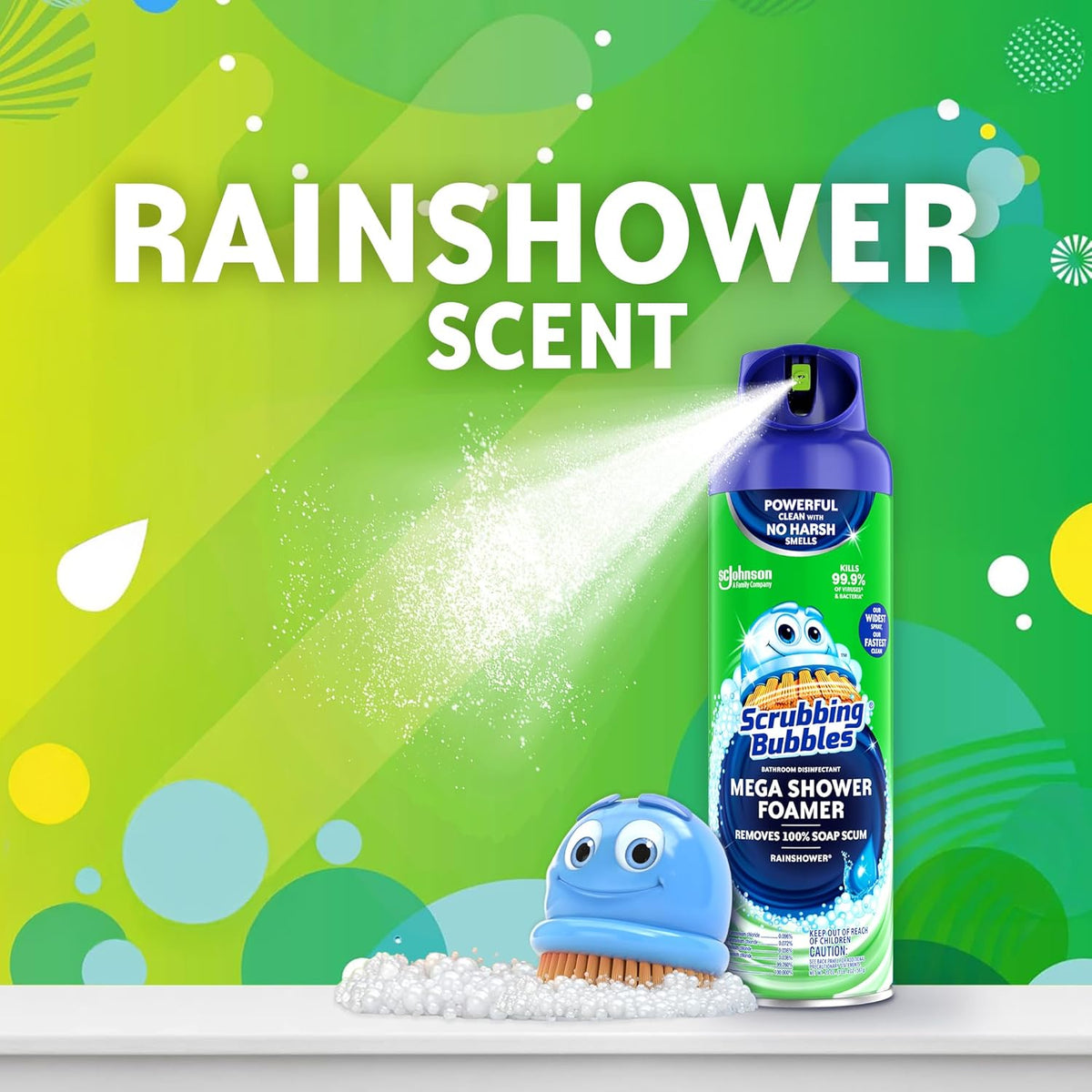 Scrubbing Bubbles Mega Shower Foamer Spray, Rainshower 20oz Pack of 2 – Child and Pet-Safe Limescale and Soap Scum Remover