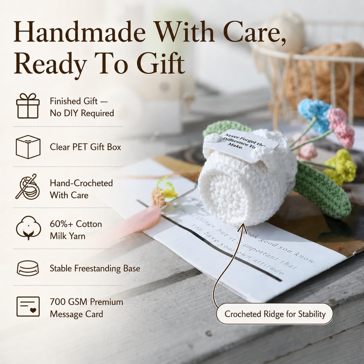 SereneCrochet Mini Crochet Orchid Plant – Home Office Desk Decor, Lightweight Air-Dry Clay Base