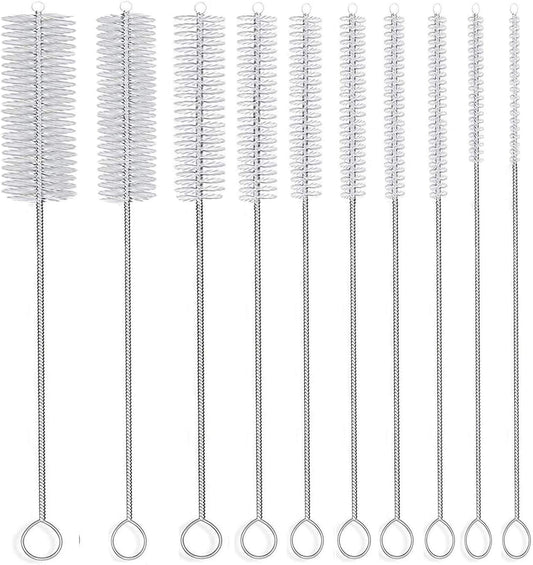 set of 10 brushes with bristle head diameters ranging from 1/16 inch to 1 inch