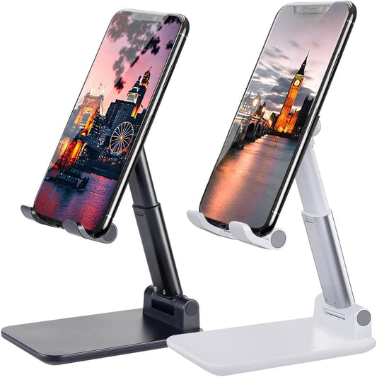 set of 2 foldable phone stands in black+white or pink+black color variants