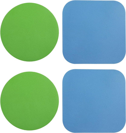 set of 4 rubber gripper pads in two shapes: 5x5 inch square and 4.92 inch diameter round