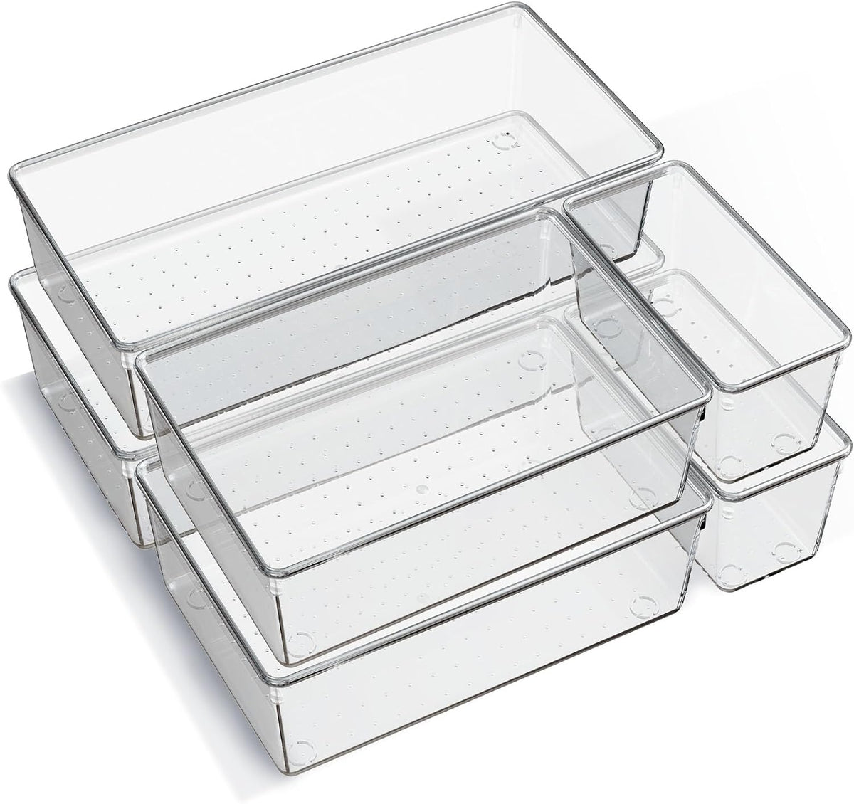 set of 6 trays in three sizes: xl 12x6x2, l 9x6x2, and m 6x3x2 inches