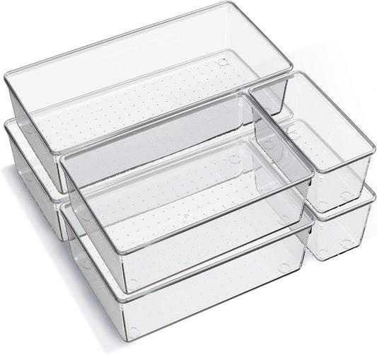 set of 6 trays in three sizes: xl 12x6x2, l 9x6x2, and m 6x3x2 inches