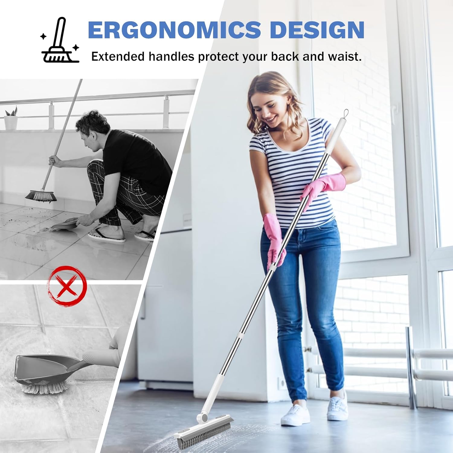 SetSail Adjustable Standing Grout Brush – Self-Care Cleaning Routine Tool for Low-Bend, Low-Squat Bathroom Care