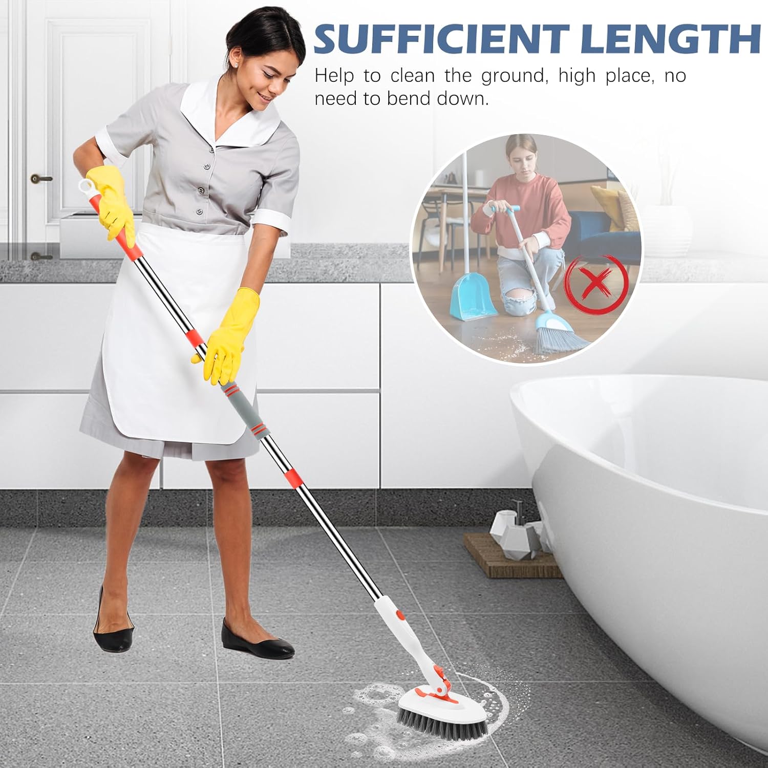 SetSail Shower Scrub Brush – Knee-Friendly Floor Cleaner for Elderly Users, Telescoping Handle with Rotating Head