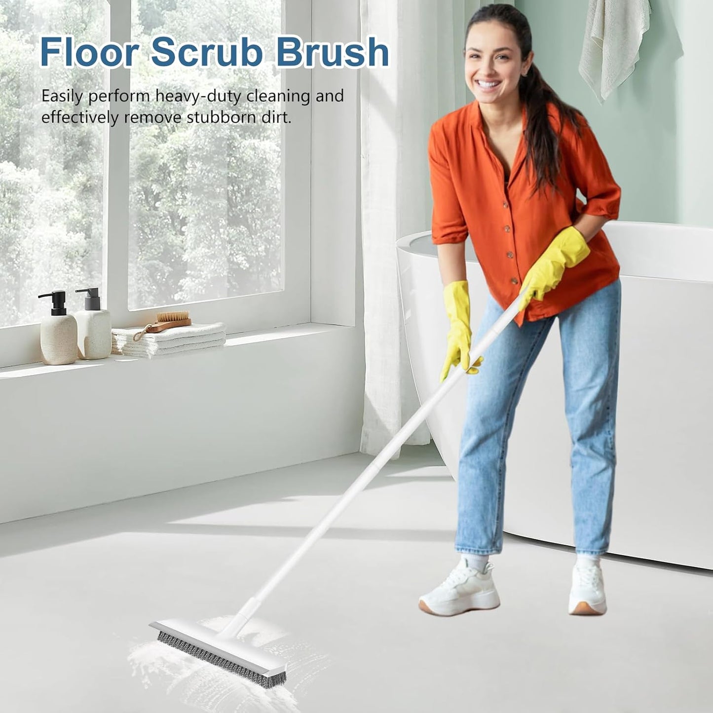 SetSail Standing Floor Scrub Brush with Extendable Handle, Heavy Duty Scrubber for Elderly and Mobility Limited Users in Bathroom Kitchen