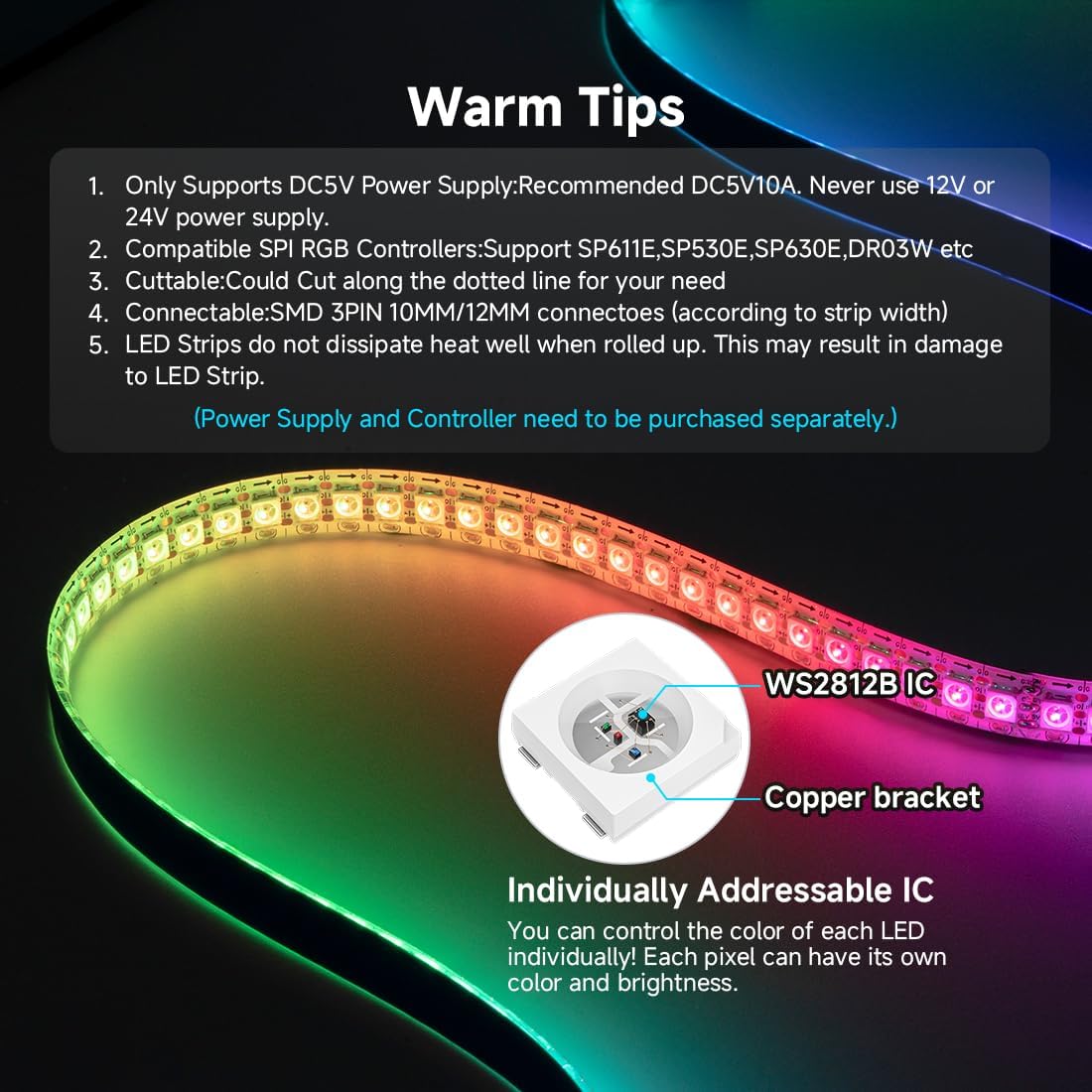 SEZO WS2812B ECO LED Strip – 144 LEDs/meter Dot-Free Strip for Elevated Interior Architecture
