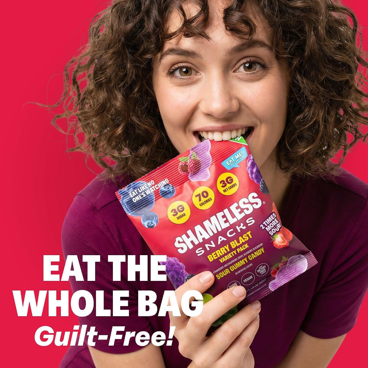 Shameless Snacks Berry Blast Gummy Pack – Low-Sugar Vegan Snack for School Lunches and Playdates