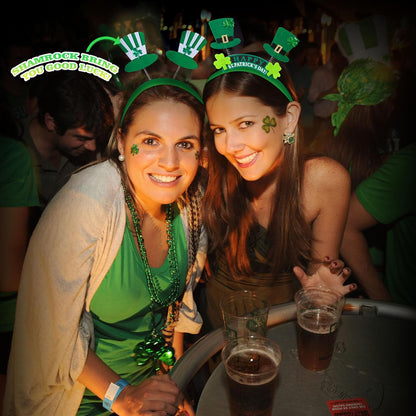Shamrock Headband Boppers for Outdoor St. Patrick's Day Parade – Lightweight Elastic Irish Headband Set of 8 for Group Costume