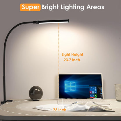 ShineTech LED Clip Desk Lamp – Workstation Light for Long Screen Hours Without Eye Strain, 9 Brightness Levels, Black