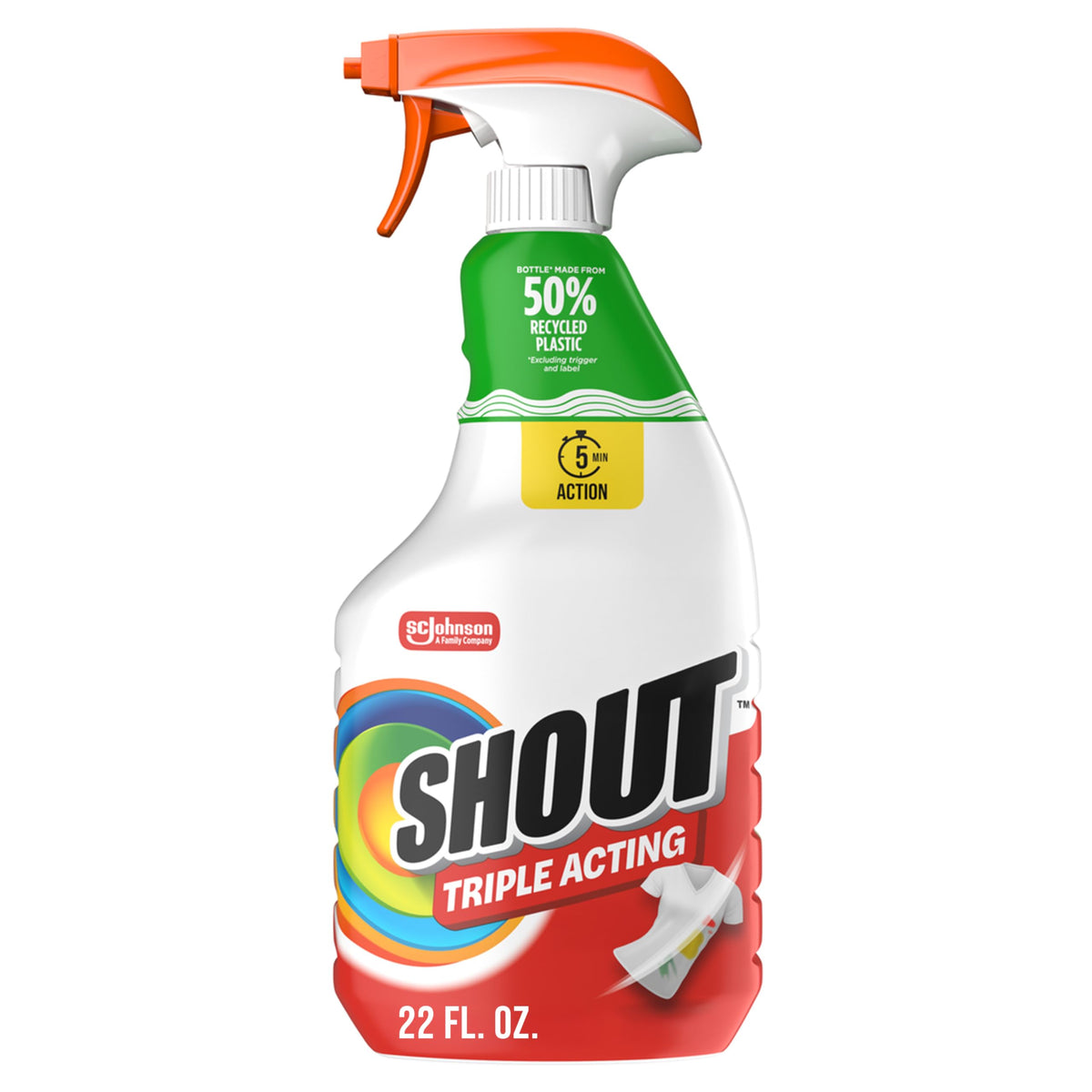 Shout Active Enzyme Laundry Stain Remover Spray, Triple-Acting Formula Clings, Penetrates, and Lifts 100+ Types of Everyday Stains - Prewash Spray 22oz
