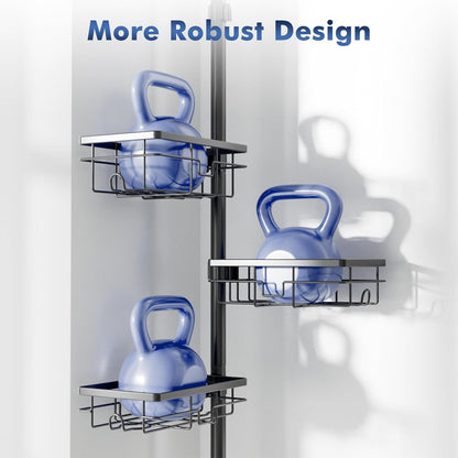 Shower Caddy Organizer Tension Pole – Lock Joint Tension Pole Caddy Engineered to Stay Secure Even in Steamy Family Showers