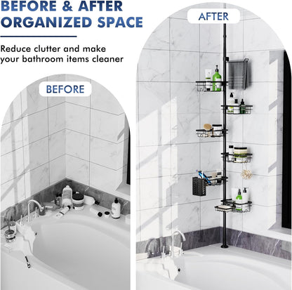 Shower Caddy Organizer Tension Pole – Lock Joint Tension Pole Caddy Engineered to Stay Secure Even in Steamy Family Showers