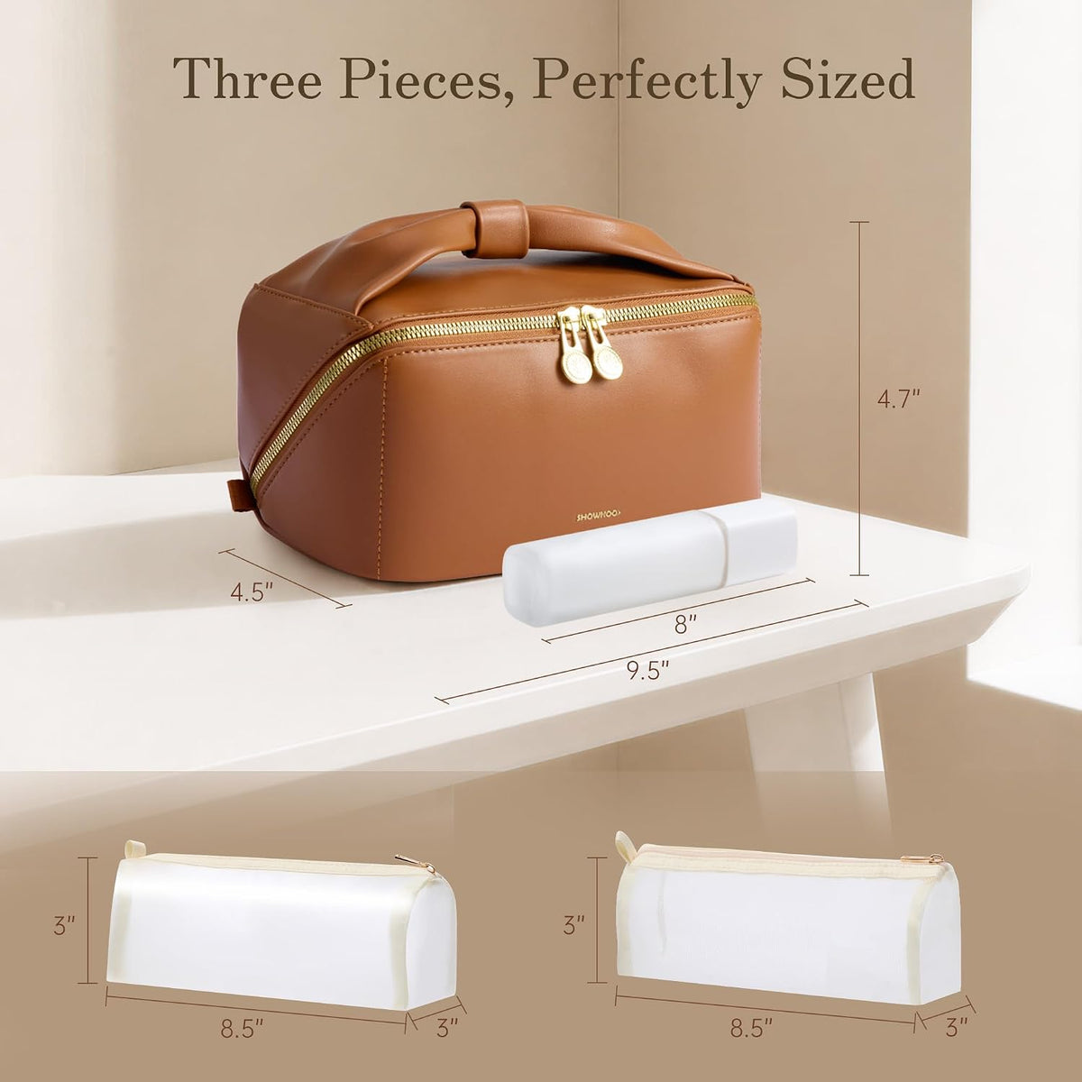 SHOWKOO Wellness Makeup Case – Spa-Inspired Toiletry Bag with Hygienic Brush Compartment for Nightly Beauty Rituals