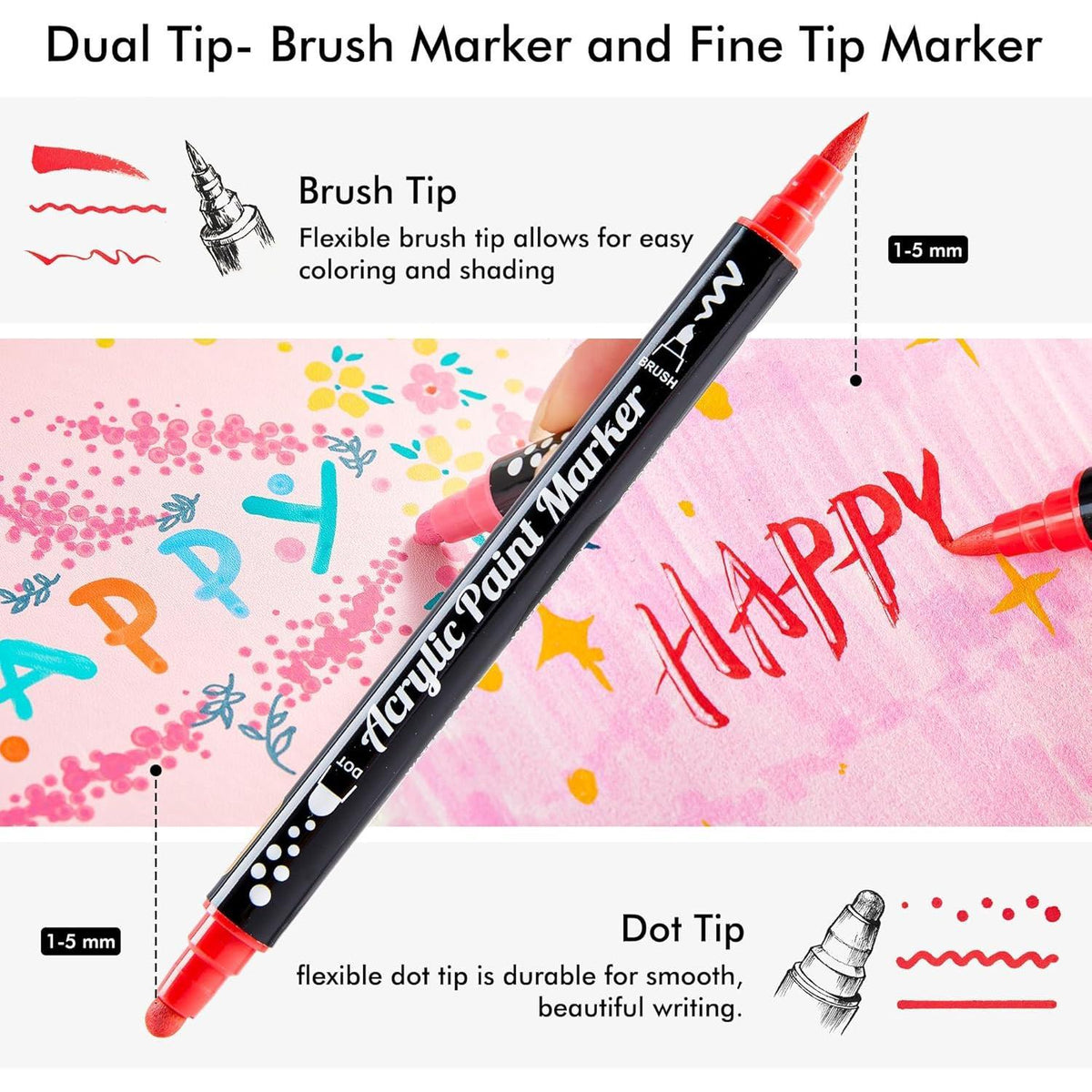 Shuttle Art Brush and Dot Acrylic Markers Quick Dry – On the Go Art Supplies for Picnic Crafts Beach Rock Painting and Backyard Parties