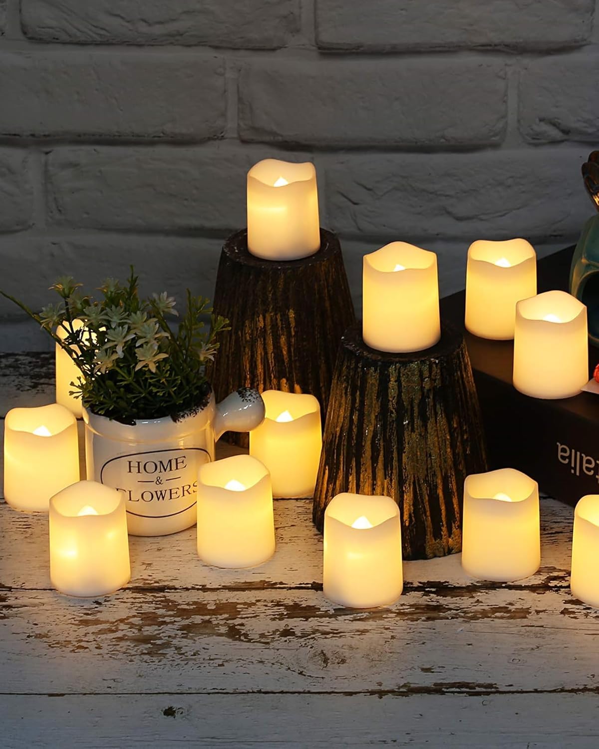 SHYMERY Flameless Flickering Battery Operated Votive Candles 24 Pack No Fire Risk for Nurseries Pet Areas and Sleep Friendly Decor