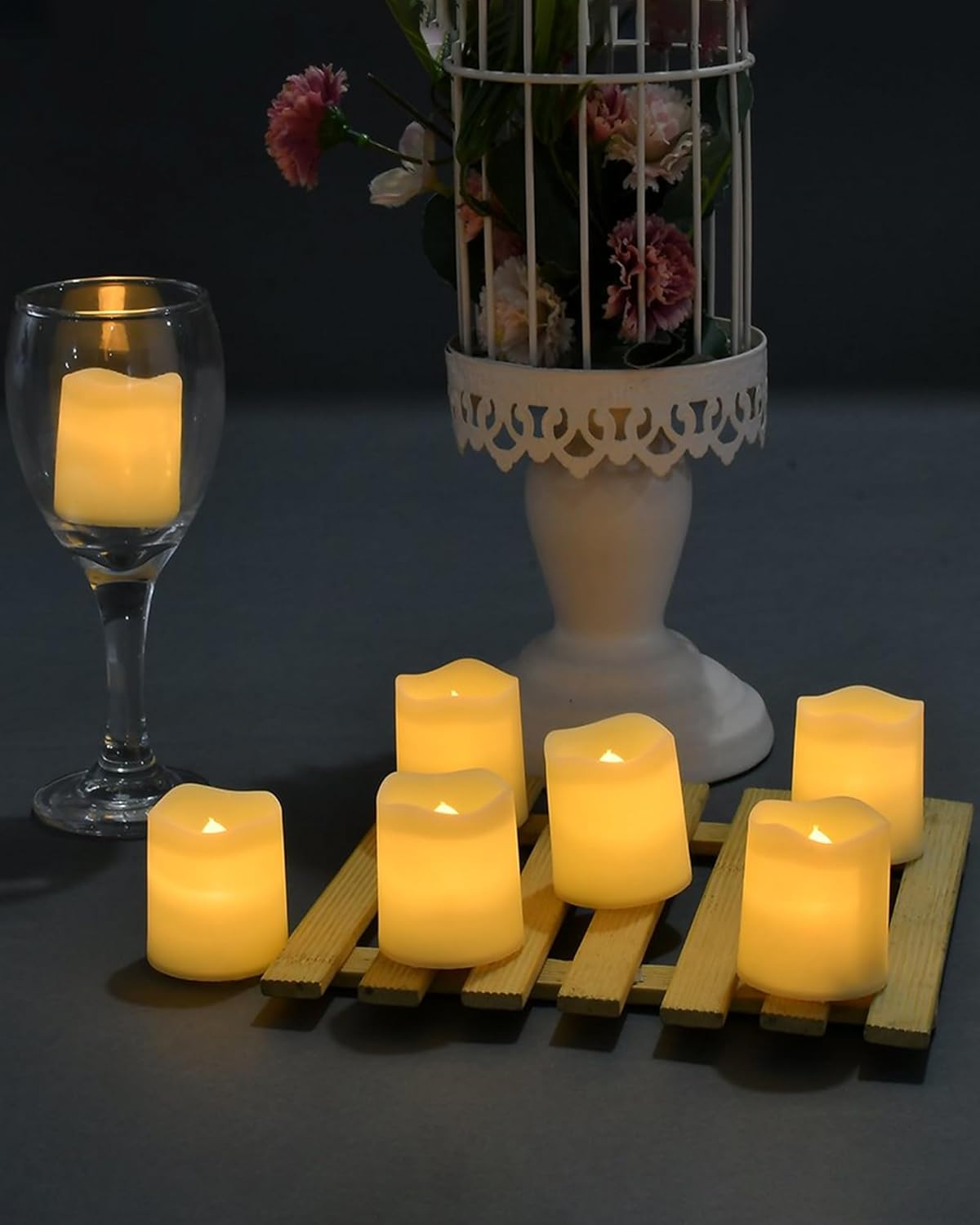 SHYMERY Flameless Flickering Battery Operated Votive Candles 24 Pack No Fire Risk for Nurseries Pet Areas and Sleep Friendly Decor