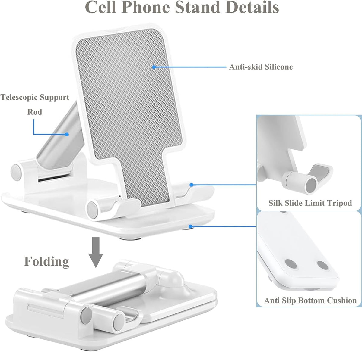 silicone-padded contact points and weighted metal anti-slip base to prevent scratches and tipping