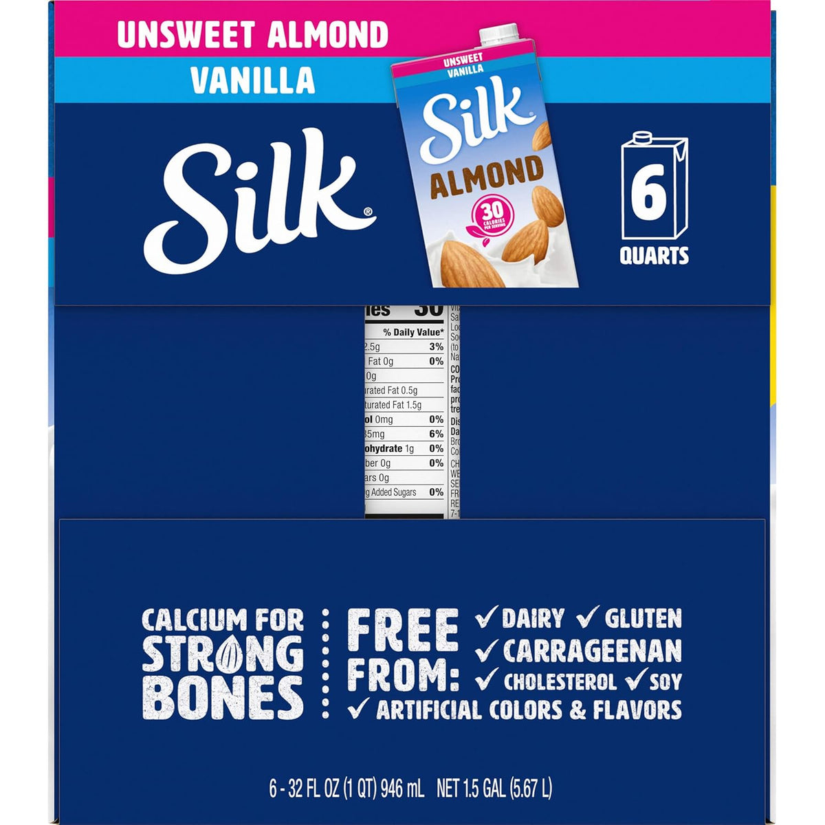 Silk Unsweetened Vanilla Almond Milk – Family Kitchen Staple for Kids with Dairy and Soy Allergies, Pack of 6 Quarts