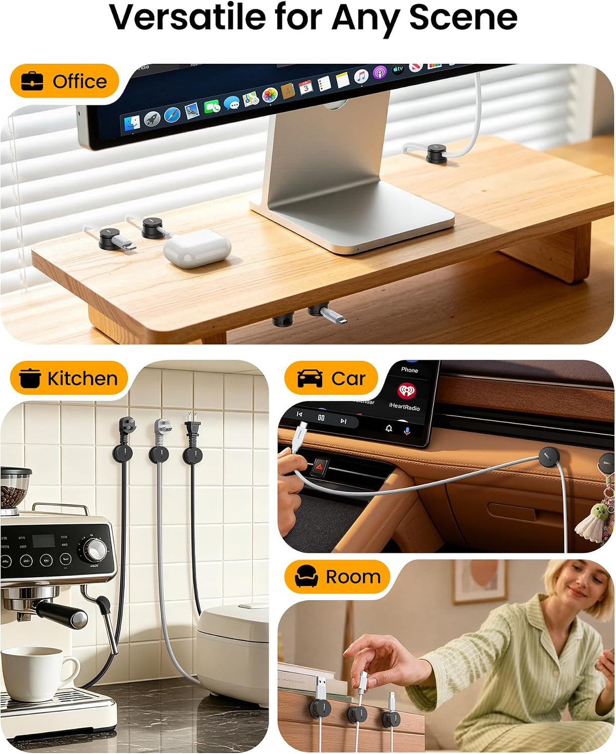 Silkland Adhesive Cable Clips – Home Office Cable Routing for Clutter-Free Video Calls and Focus