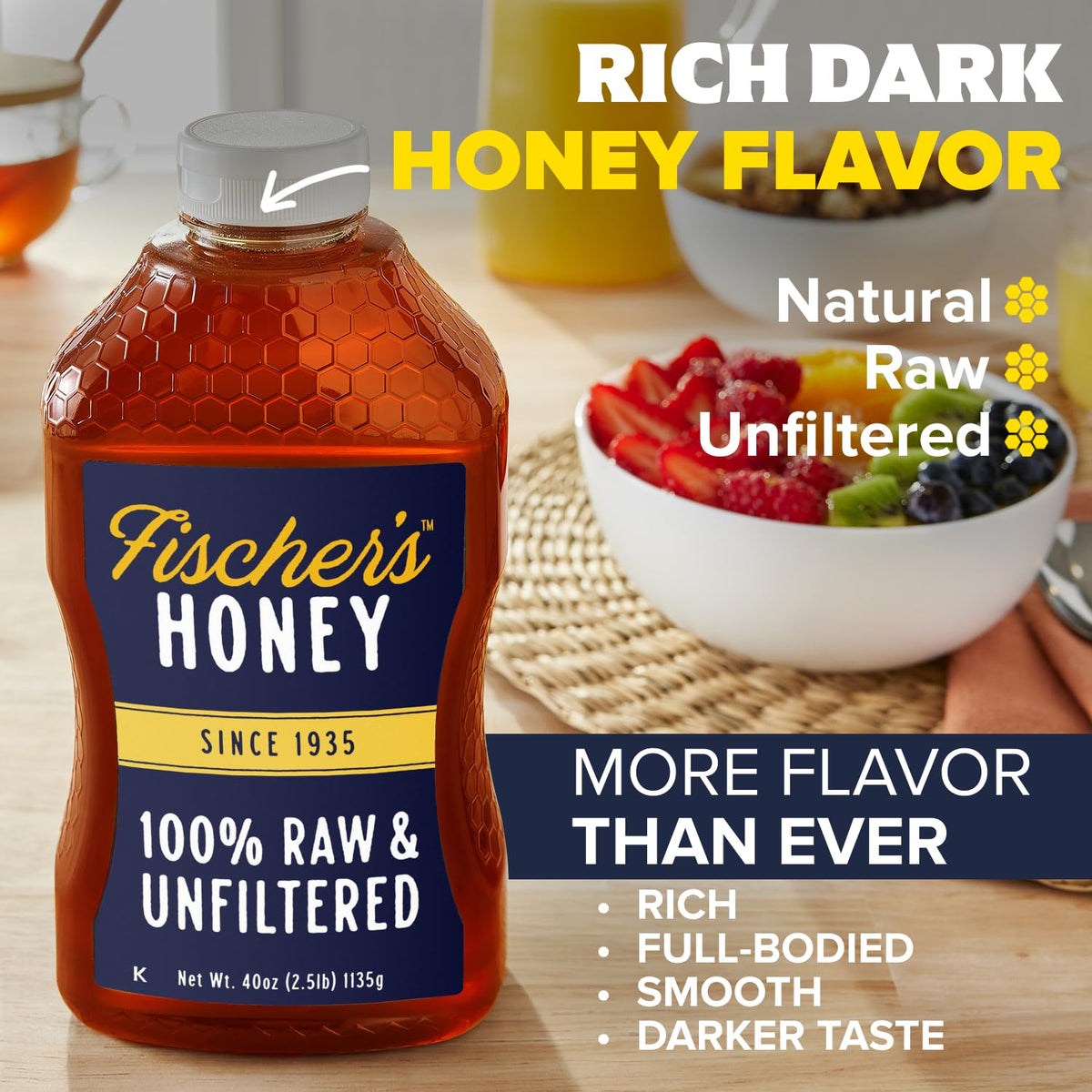 single-ingredient list (honey) with no additives, syrups, or artificial flavors
