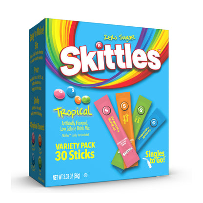 SINGLES TO GO! Skittles Zero Sugar Drink Mix – Mess Free Powdered Water Flavoring for Car Cup Holders and Road Trips