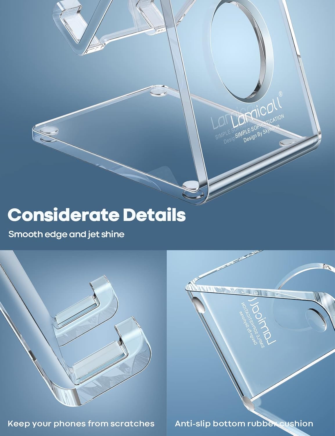 six available color/finish variants: clear, silver, black, red, grey, and rose gold