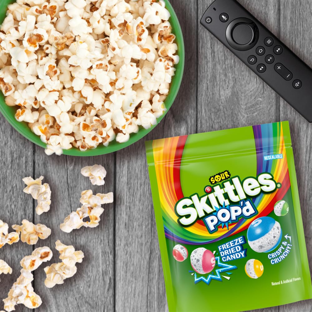 Skittles Pop'd Sour Freeze Dried Candy – Novelty Stocking Stuffer for Teens, 5.5 oz Resealable