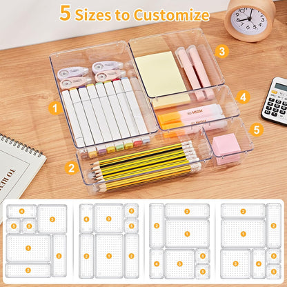 SMARTAKE 13-Piece Drawer Organizers with Non-Slip Silicone Pads, 5-Size Interchangeable Set for a Less-Is-More Decluttered Lifestyle