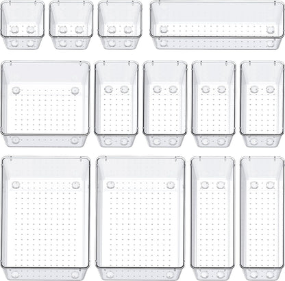 SMARTAKE 13-Piece Drawer Organizers with Non-Slip Silicone Pads, 5-Size Interchangeable Set for a Less-Is-More Decluttered Lifestyle