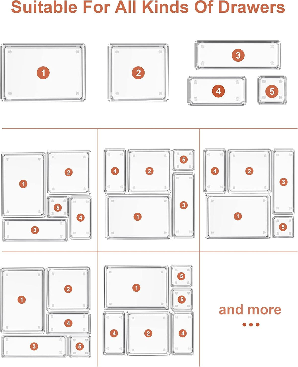 SMARTAKE Clear Drawer Organizers 5-Size Space-Saving Bins for Intentional Home and Linen Closet