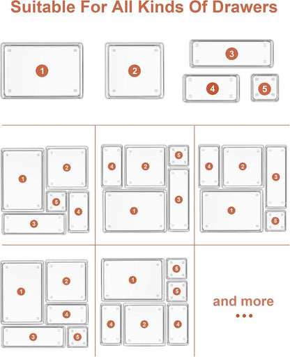 SMARTAKE Clear Drawer Organizers 5-Size Space-Saving Bins for Intentional Home and Linen Closet