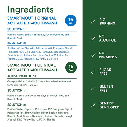 SmartMouth Alcohol-Free Mouthwash Bundle – Stocking Stuffer and Housewarming Gift for Health-Conscious Adults, Mint 16 fl oz