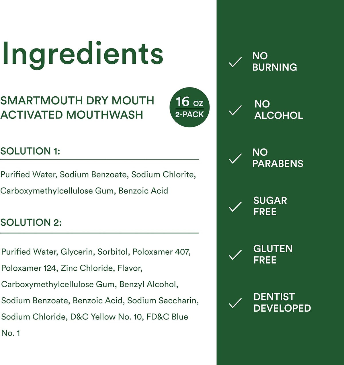 SmartMouth Alcohol-Free Mouthwash - Care Package Pick for Adults with Chronic Dry Mouth, Dentist-Developed Soothing Mint 2 Pack