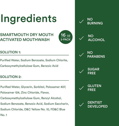 SmartMouth Alcohol-Free Mouthwash - Care Package Pick for Adults with Chronic Dry Mouth, Dentist-Developed Soothing Mint 2 Pack