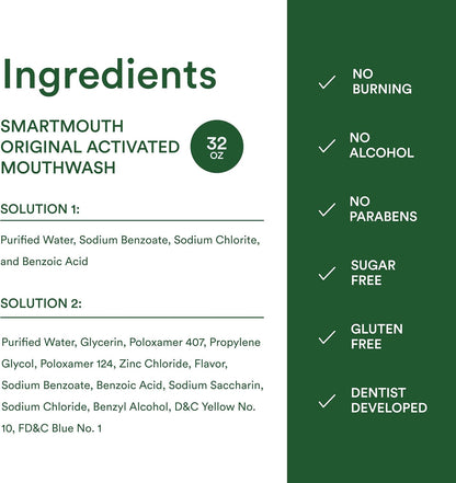 SmartMouth SmartMouth Original Mouthwash - Safe Everyday Mouthwash for Families Avoiding Harsh Chemicals, Fresh Mint