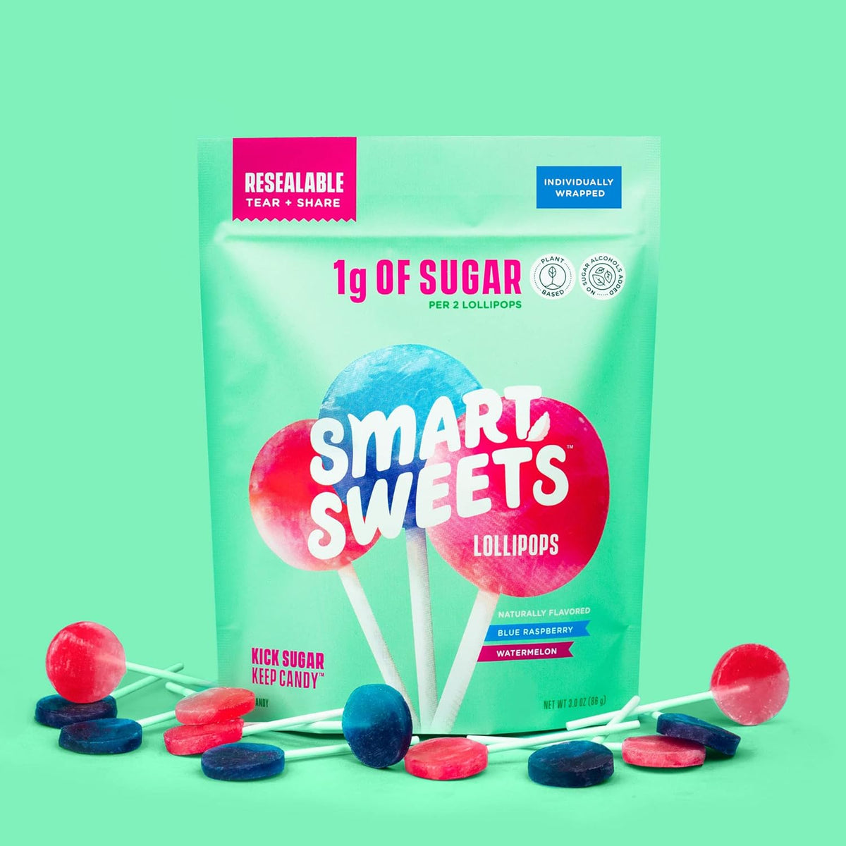 SmartSweets Lollipops – Lunchbox Snack Pack for Kids, Gluten-Free Plant-Based Hard Candy