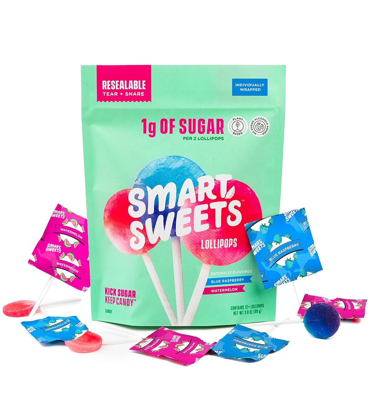 SmartSweets Lollipops – Lunchbox Snack Pack for Kids, Gluten-Free Plant-Based Hard Candy
